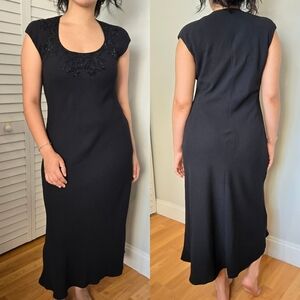 Jones New York‎ Midi Dress Women's 10 Black Bias Beaded Vtg 90s Glam Whimsigoth